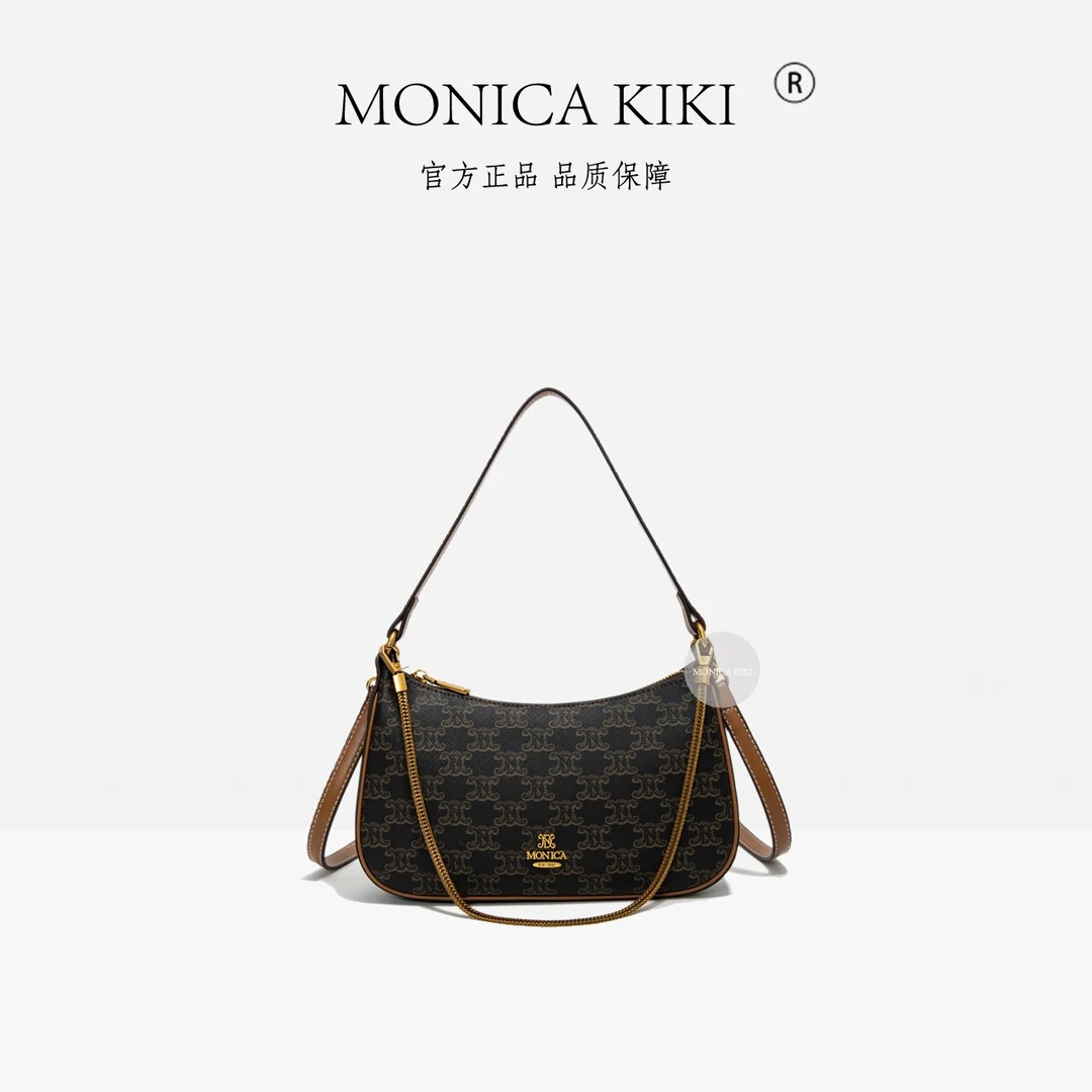 新款时尚单肩包经典赛琳印花腋下包潮流轻奢斜挎麻将包2215咖