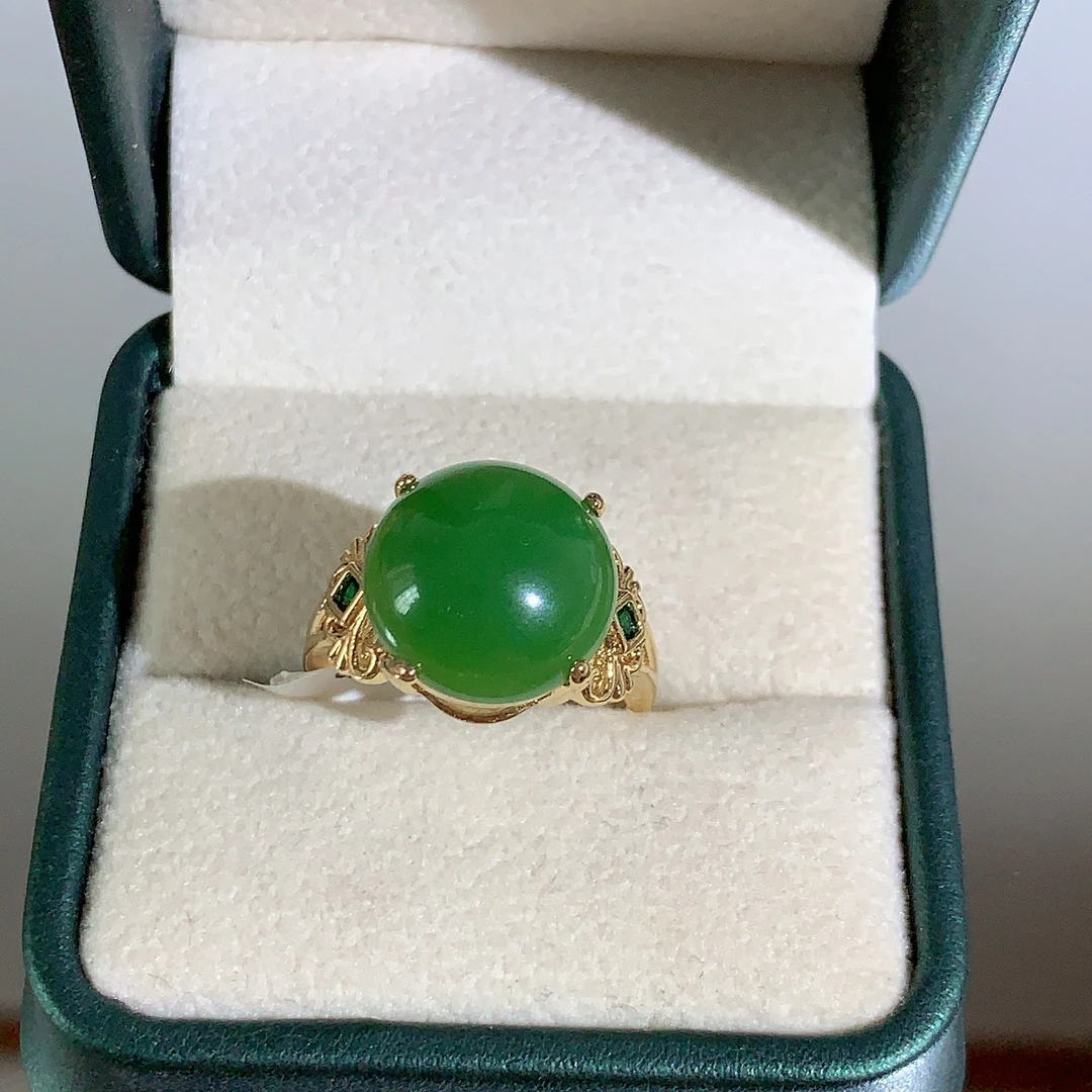 铜合金合成锆石戒指 TTSD 绿色蛋面设计国风时尚戒指 053