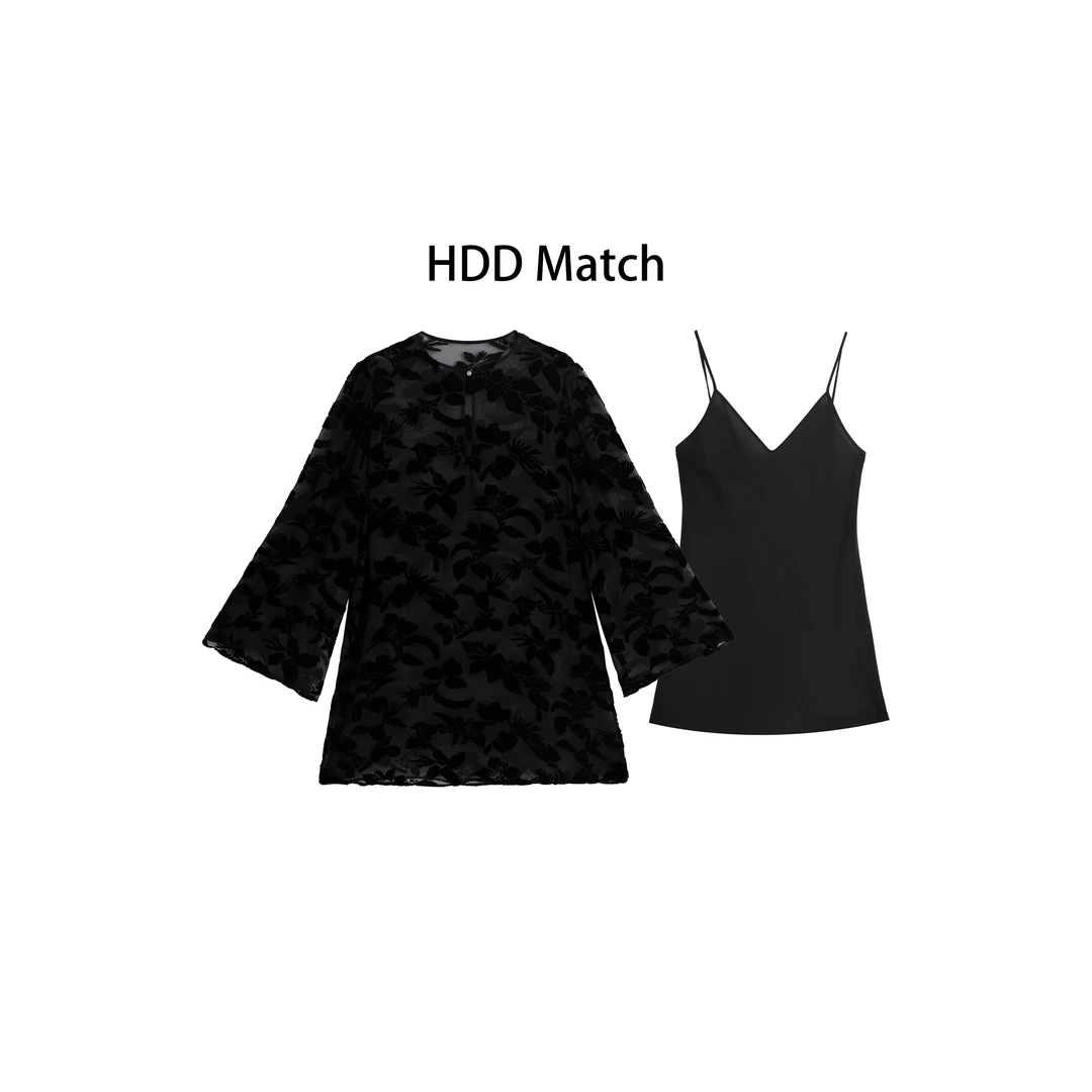 HDD "优雅气质" 桑蚕丝混纺 夏季女款植绒连衣裙+吊带套装 Y8194