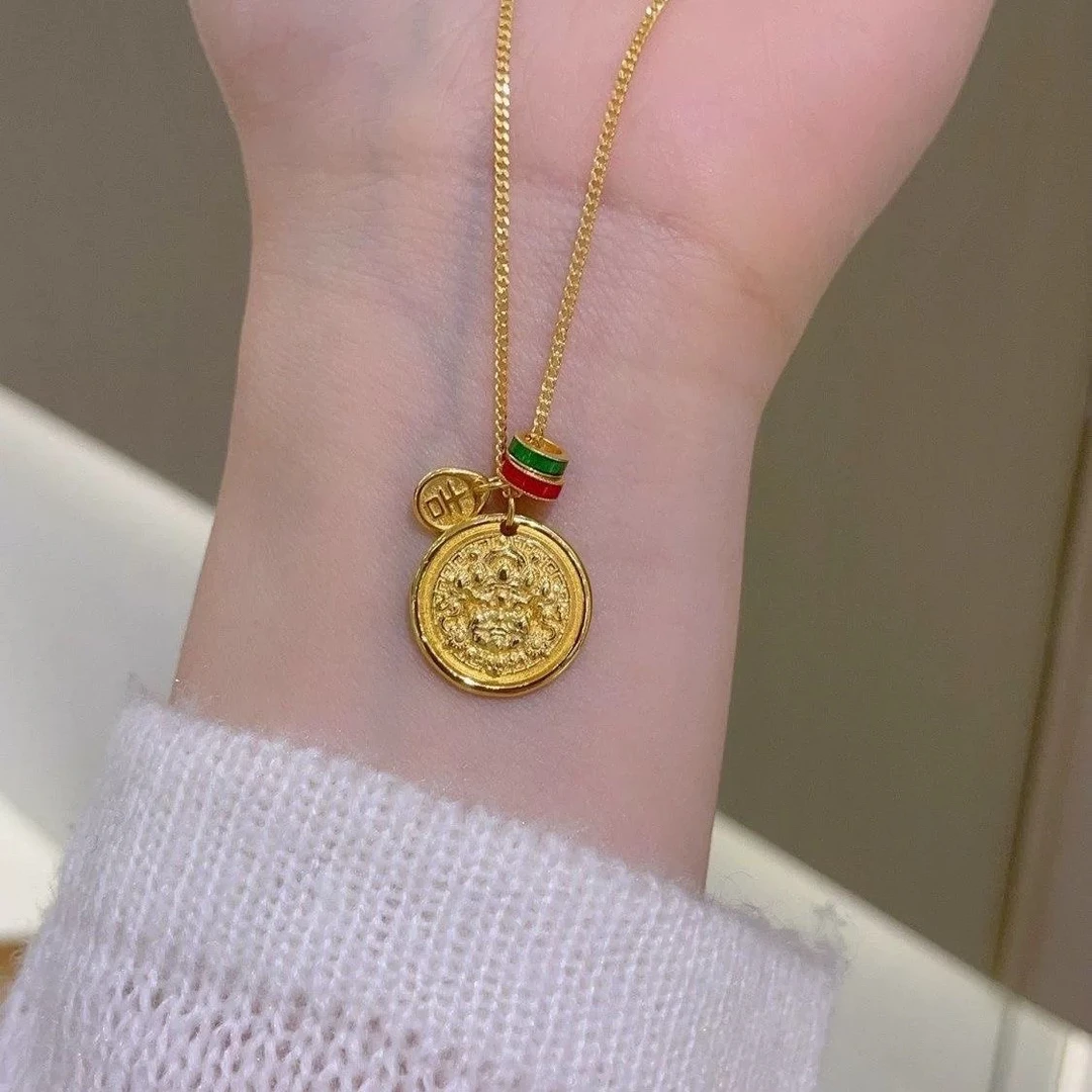 坠链均足银 足银项链   【黄老头圆盘项链1122】