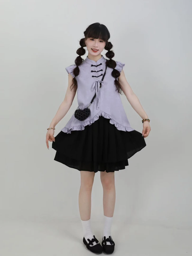 三与十三|紫竹雨梦|复古夏日独特新中式设计感松紧腰半身裙