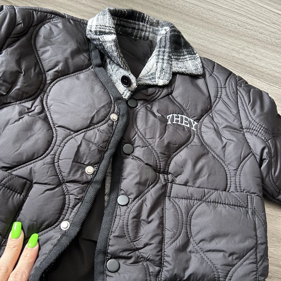 森系POLO领常规款拼色休闲风棉服夹克加厚加绒保暖