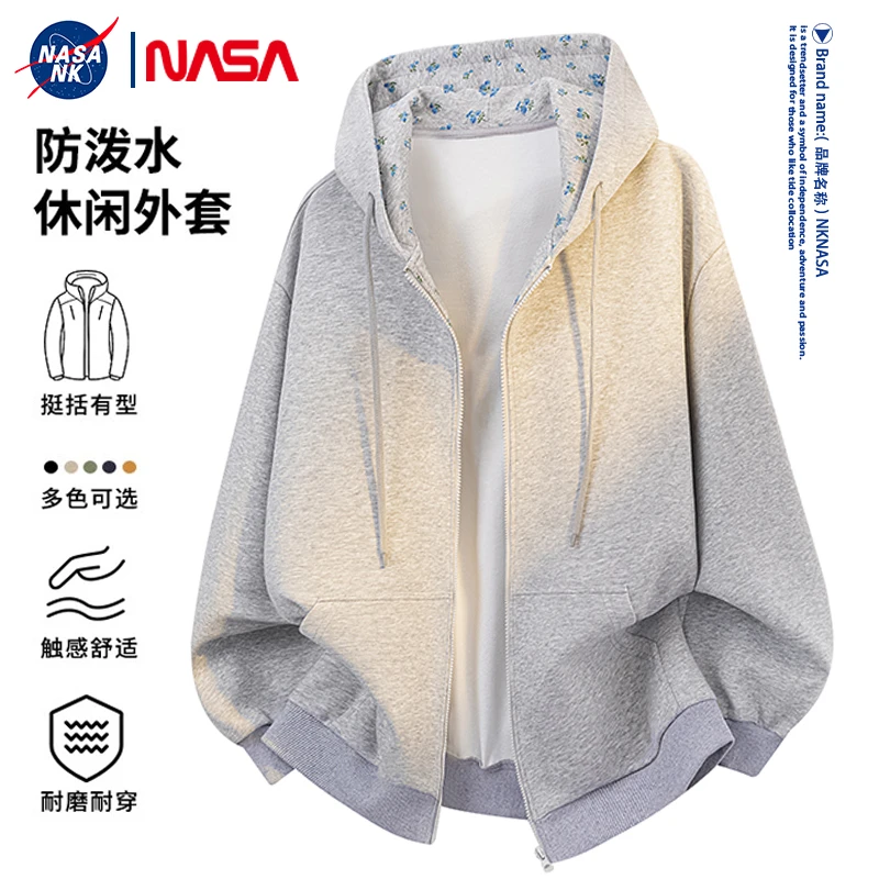 NASA联名情侣碎花连帽休闲宽松外套男士学生2025新款百搭潮流夹克