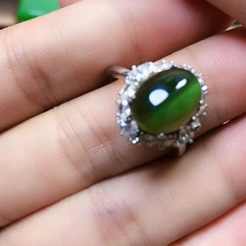 和田玉戒指银S925镶嵌