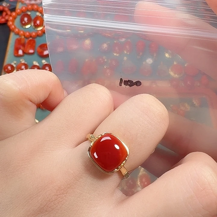 南红玛瑙银S925镶嵌戒指