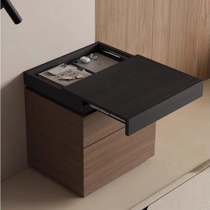 暗格床头柜隐藏式防盗收纳柜卧室高级感储物柜子实木床边柜多功能