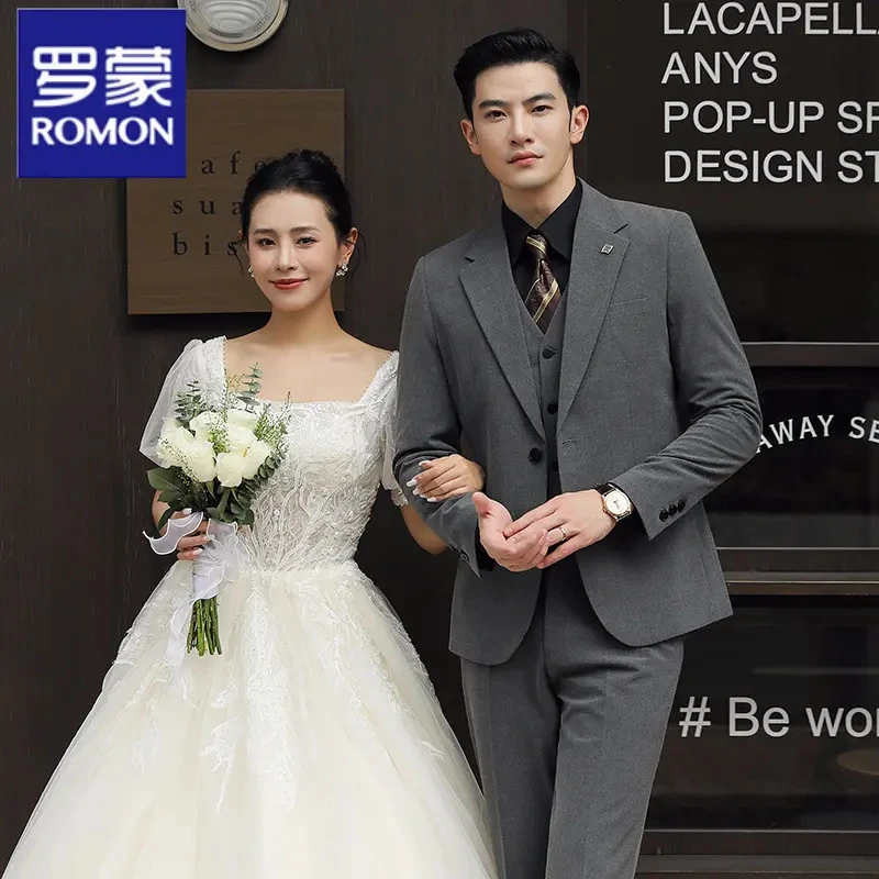 【英伦结婚礼服】罗蒙新郎西装套装男修身厚款西服商务休闲宴会正装