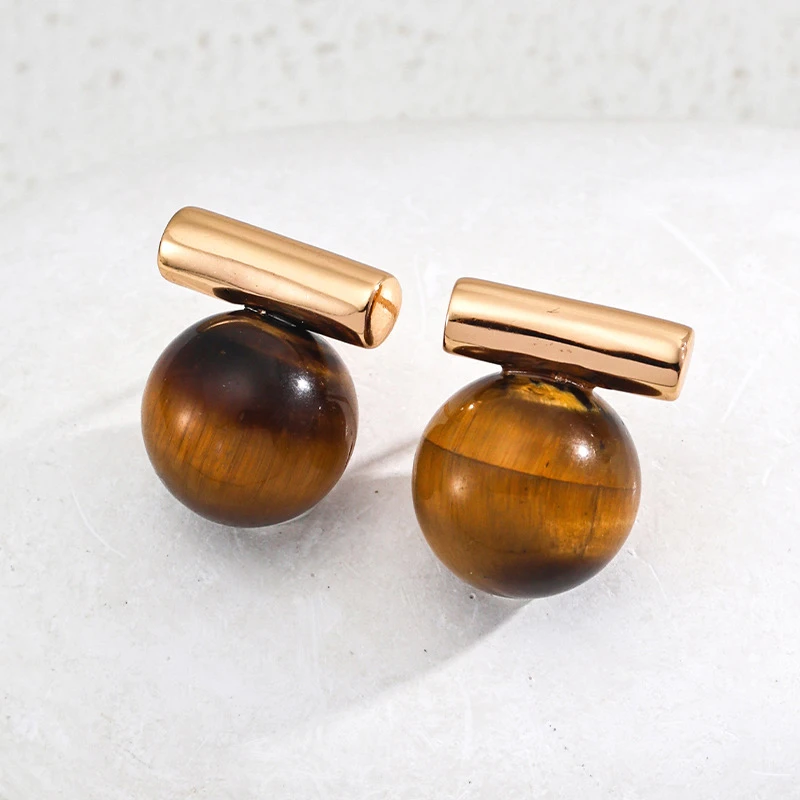 925银耳饰 HUAHUA银饰·2025年秋冬复古虎眼石百搭耳钉新款