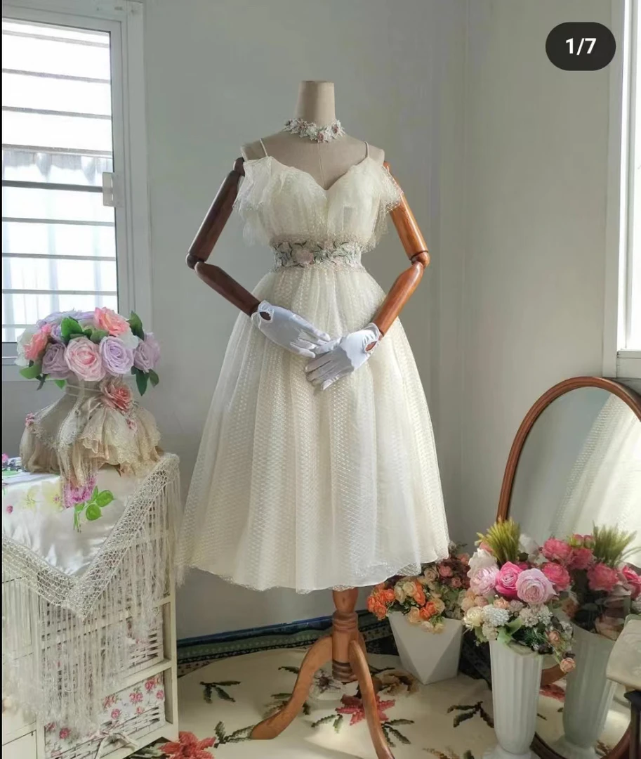 90新  【六六中古】孤品蕾丝吊带礼服裙th5453