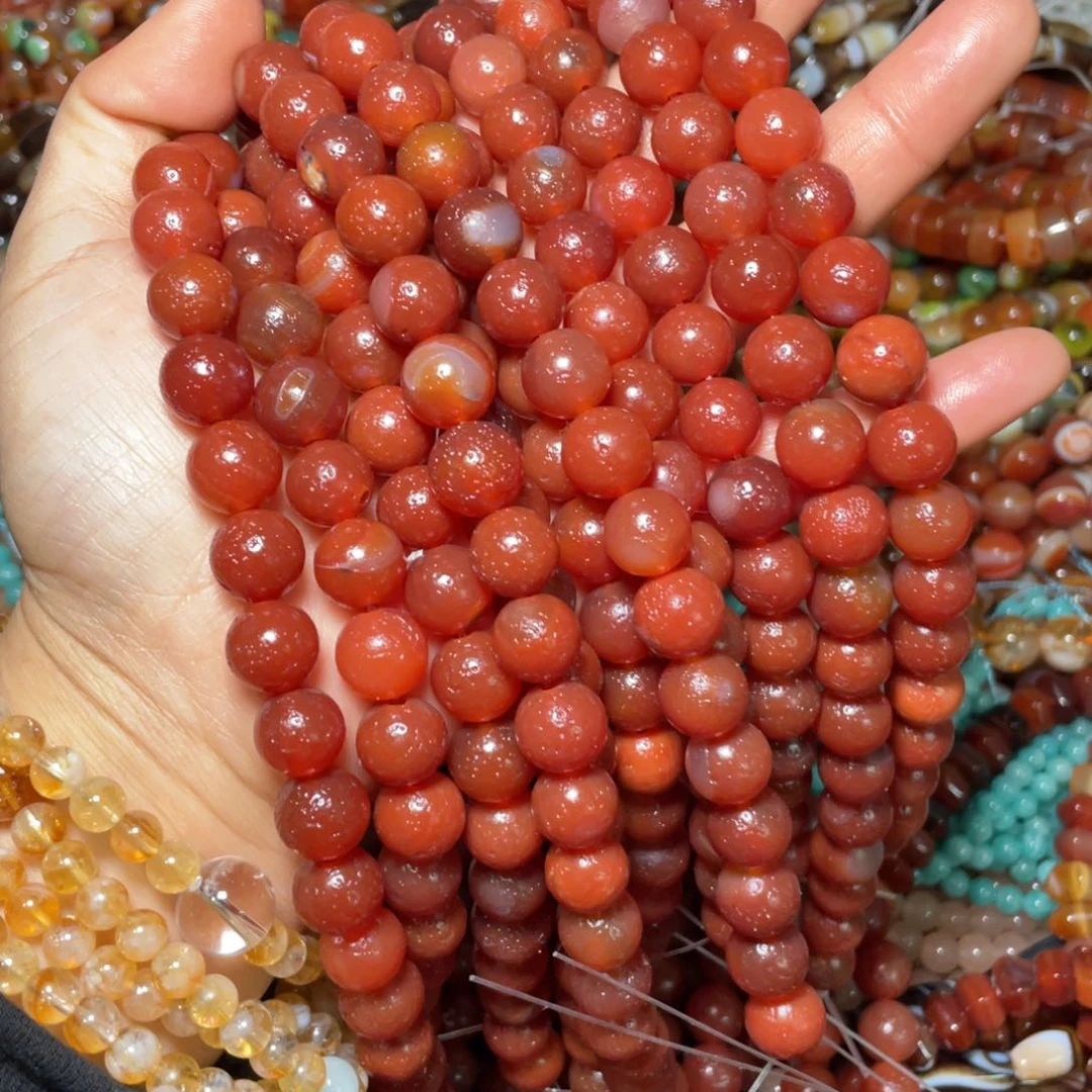 查罗石珠宝半成品合金橘皮红色12