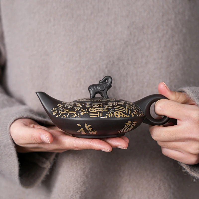 百福紫砂茶壶中式手工陶瓷复古大象壶大容量泡茶百福茶具一壶两杯