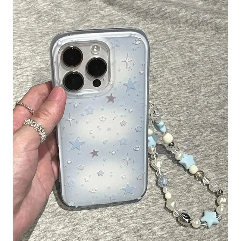 奥菲顿蓝渐变海星挂绳适用iPhone16大孔手机壳华为vivo小米15oppo