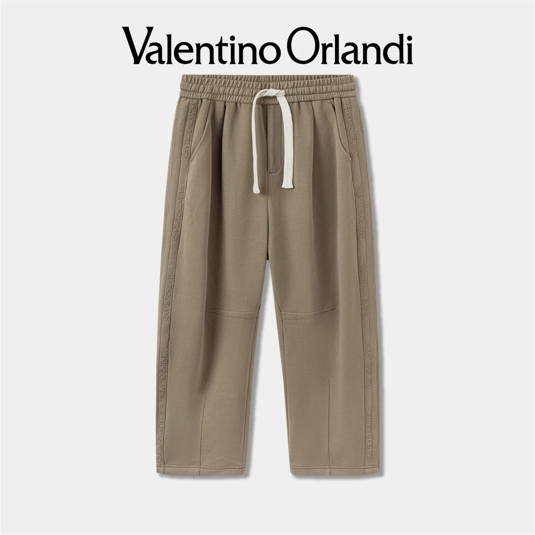 Valentino orlandi男士秋冬E版简约休闲老钱风字母刺绣加绒针织裤