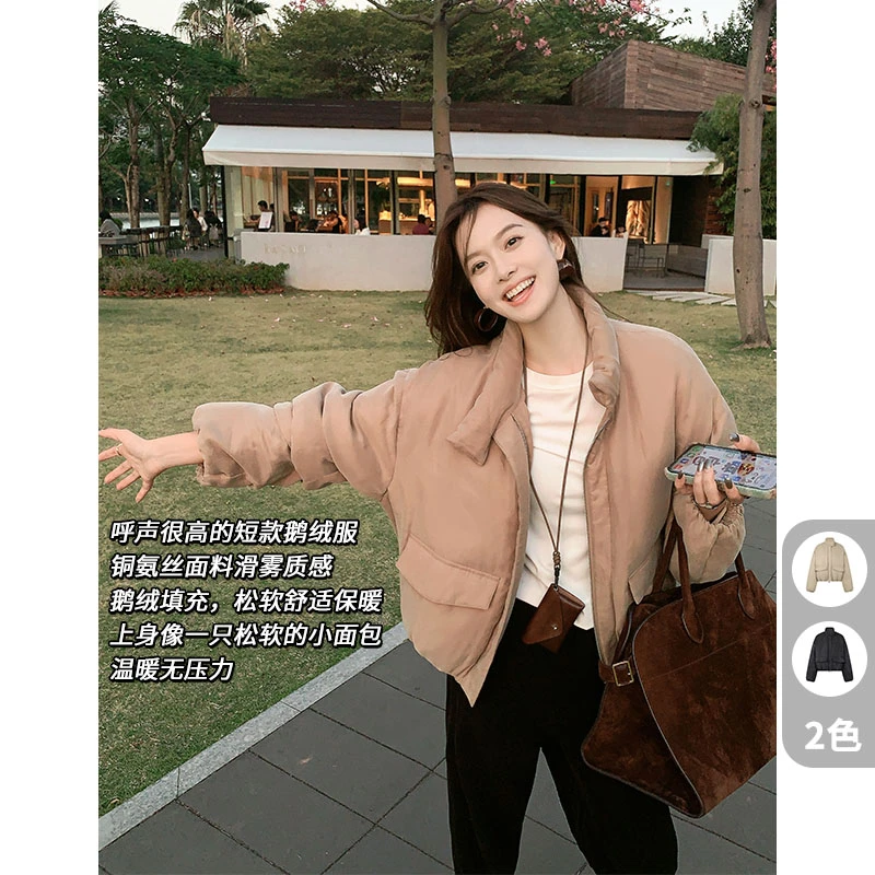 A美洋MEIYANG 蛋壳鹅绒服 50+铜氨丝_滑雾光泽立领磁吸扣羽绒外套