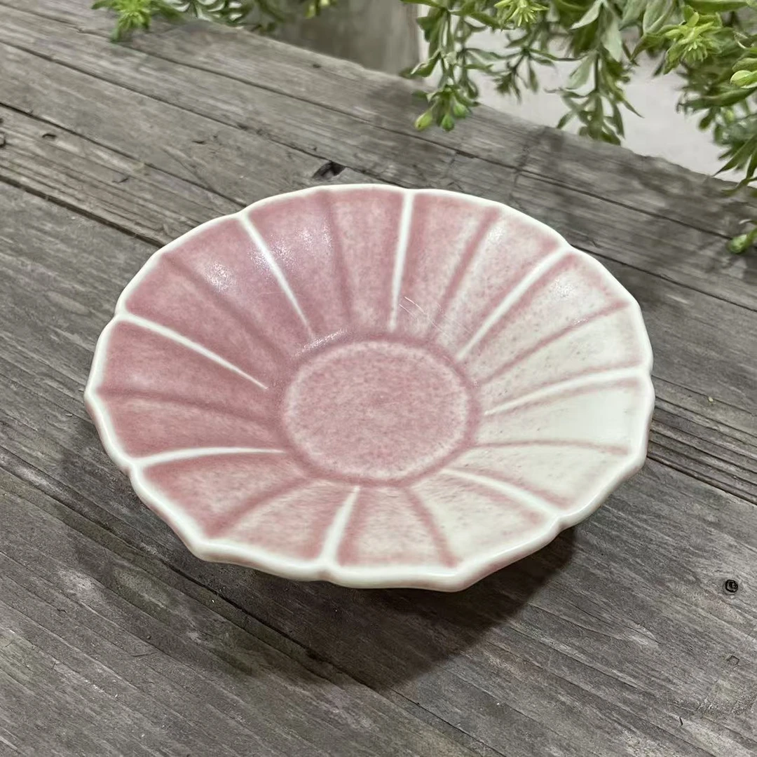 桃粉八角花点心碟 13CM*3CM D001