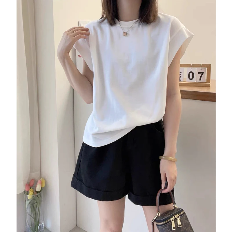 短袖t恤女2025年新款爆款夏季百搭白色打底衫圆领正肩小飞袖上衣
