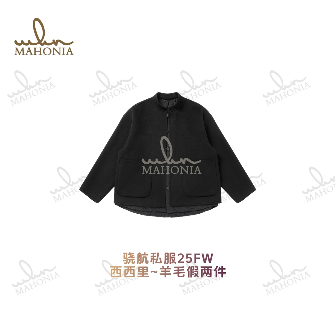 骁航私服羊毛假两件拼褶双面羊毛百搭小立领双面呢外套秋冬老钱