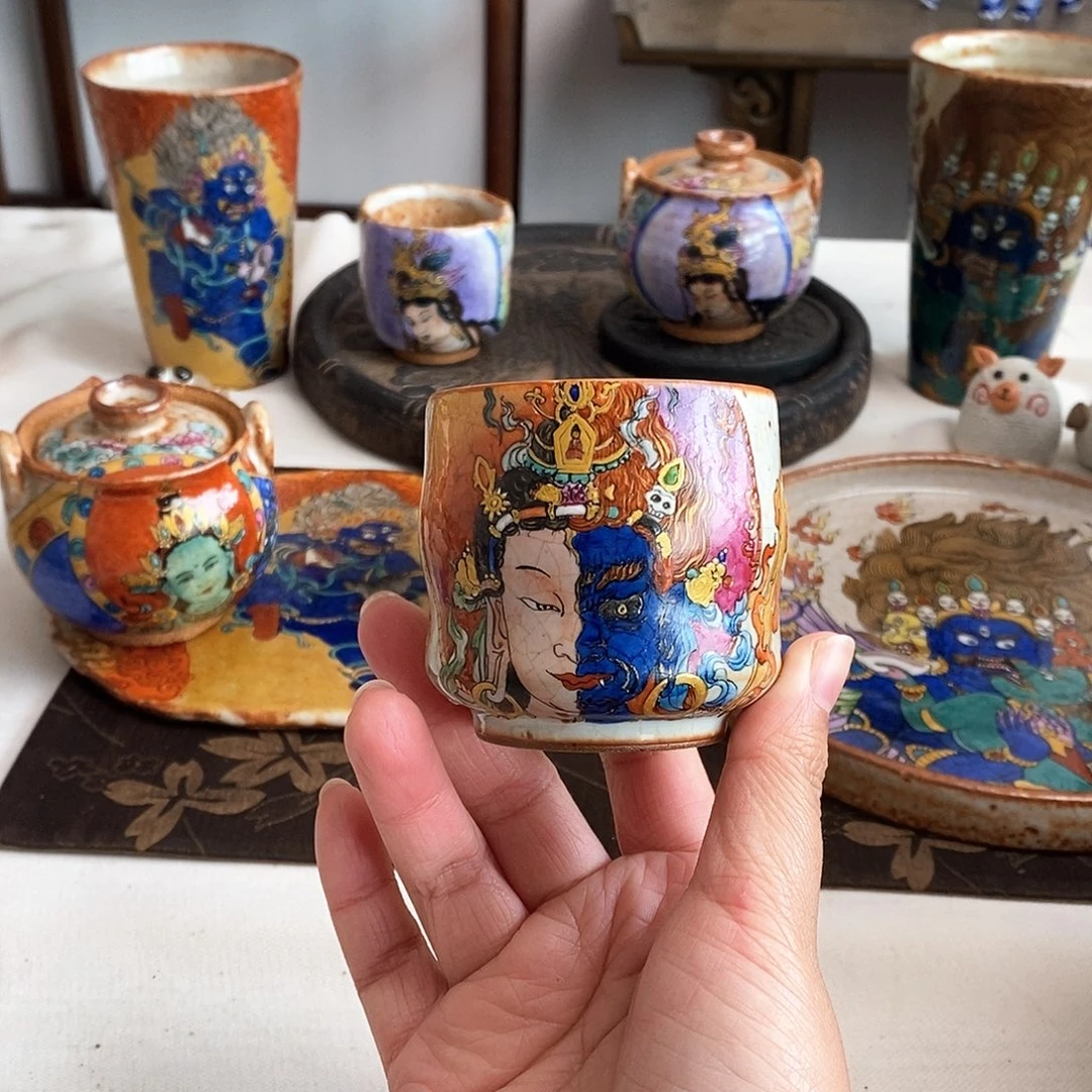 手工手绘文殊一念茶杯