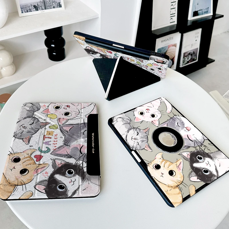 【磁吸分离y折x水彩猫】ipad air6保护套9代华为2024se11平板壳10代