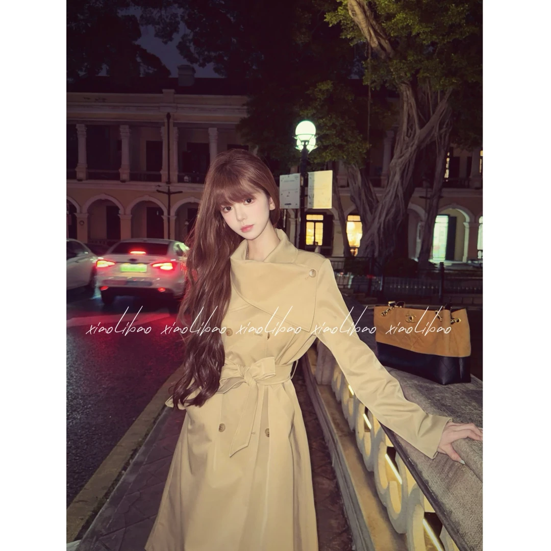 琥珀流光风秋季法式长款风衣外套气质时尚宽松韩版显瘦收腰千金风