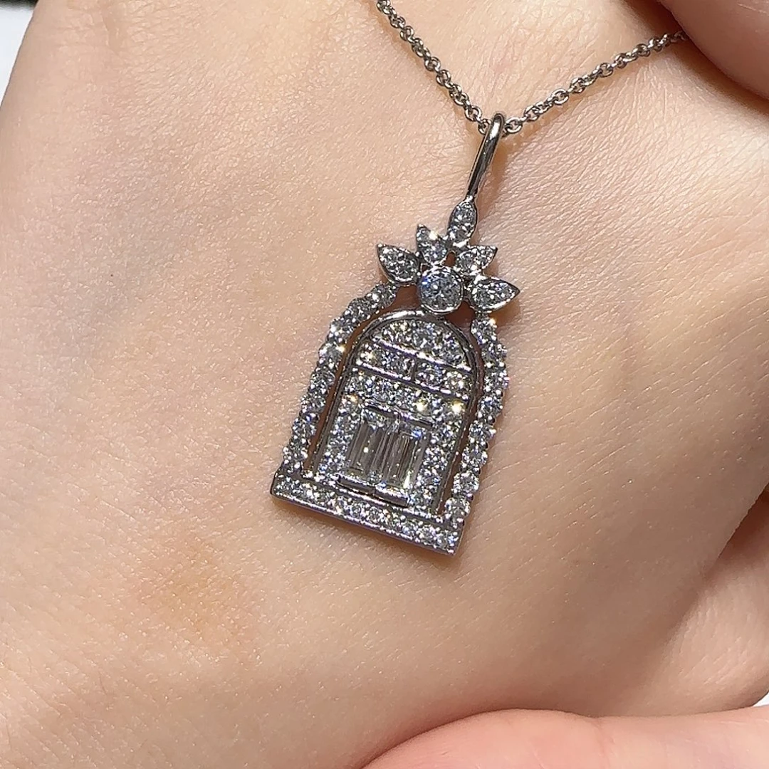 实验室培育钻石铂Pt950镶嵌满钻幸福之门项链