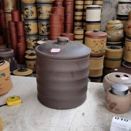 紫砂茶叶罐竹节八饼老紫泥9386
