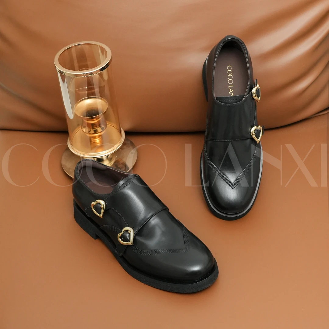 【严选】百搭真皮简约乐福鞋女时尚高跟厚底23L315