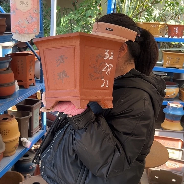 32红清雅六方两个花盆