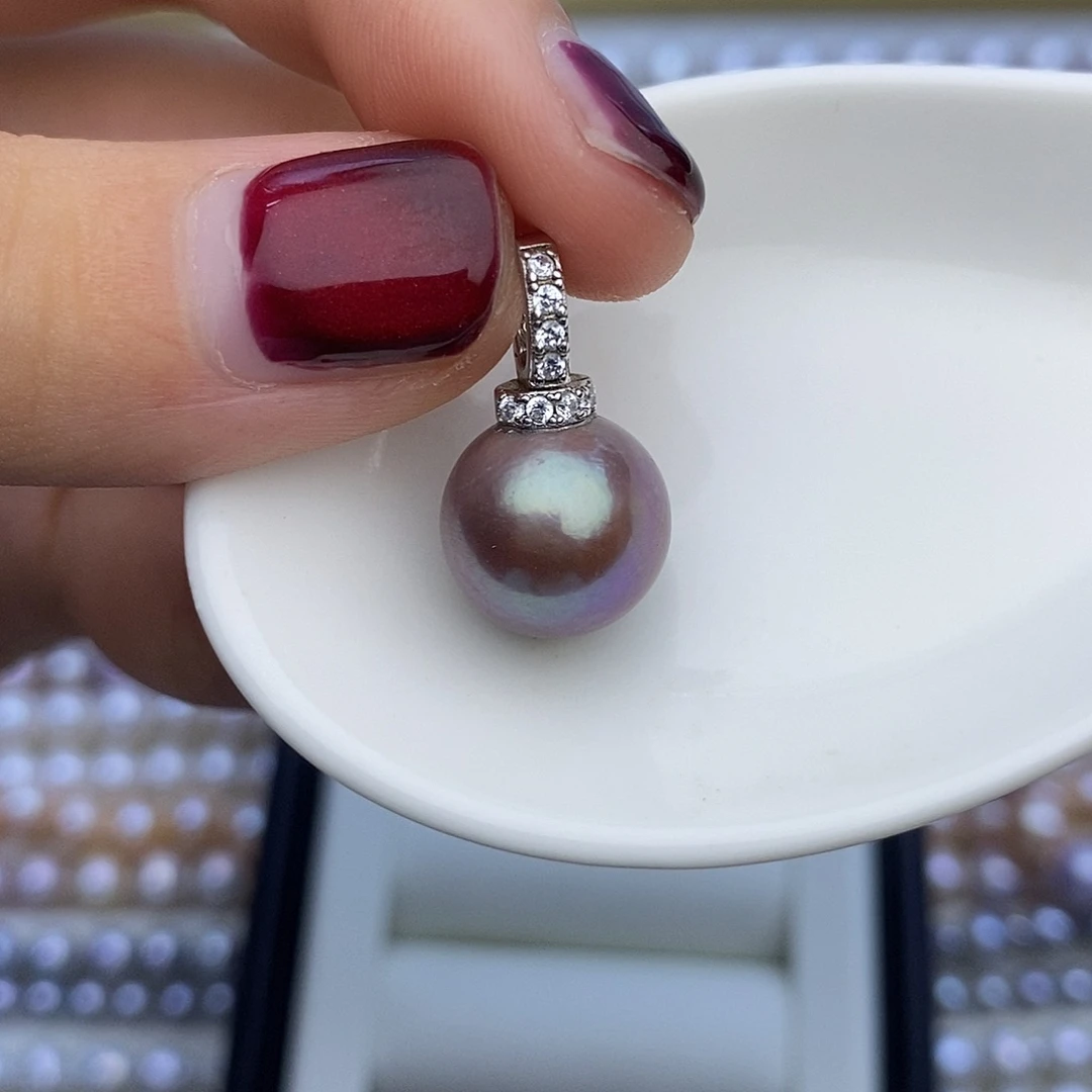 淡水珍珠银S925镶嵌项链12mm