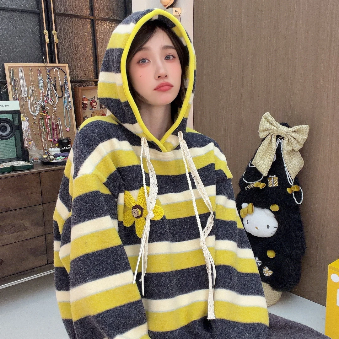 Apr.【太阳花】冬季加厚双面绒立体刺绣撞色保暖帽衫卫衣SC251216