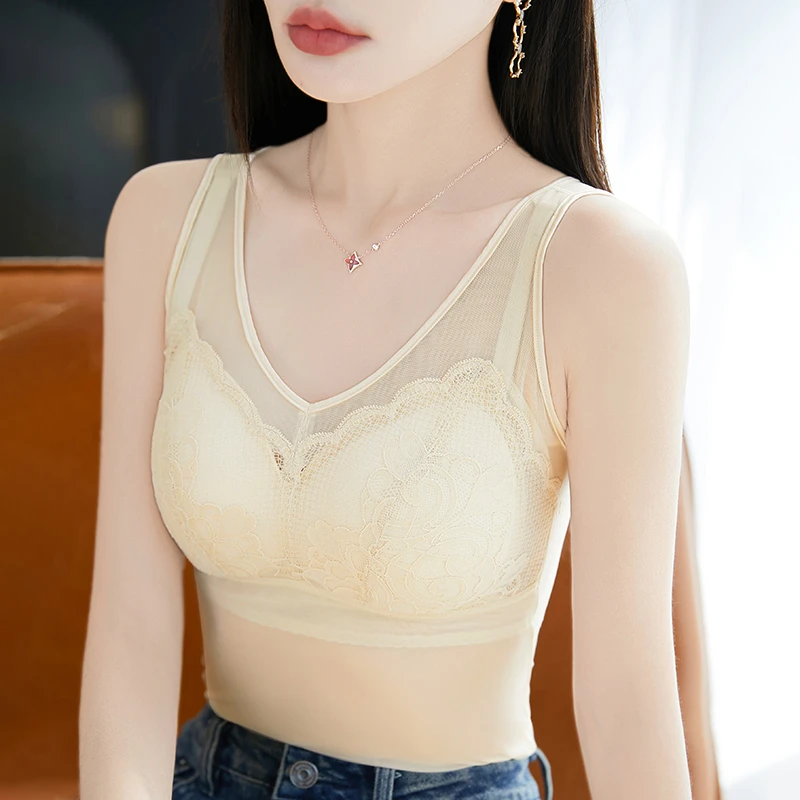 爆款桑蚕丝夏季背心性感舒适蕾丝透气内搭美背聚拢薄款无钢圈美背