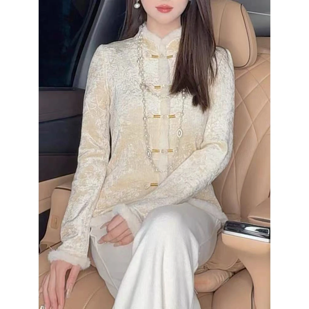 加绒加厚新中式国风盘扣外套女新款唐装高级感上衣773