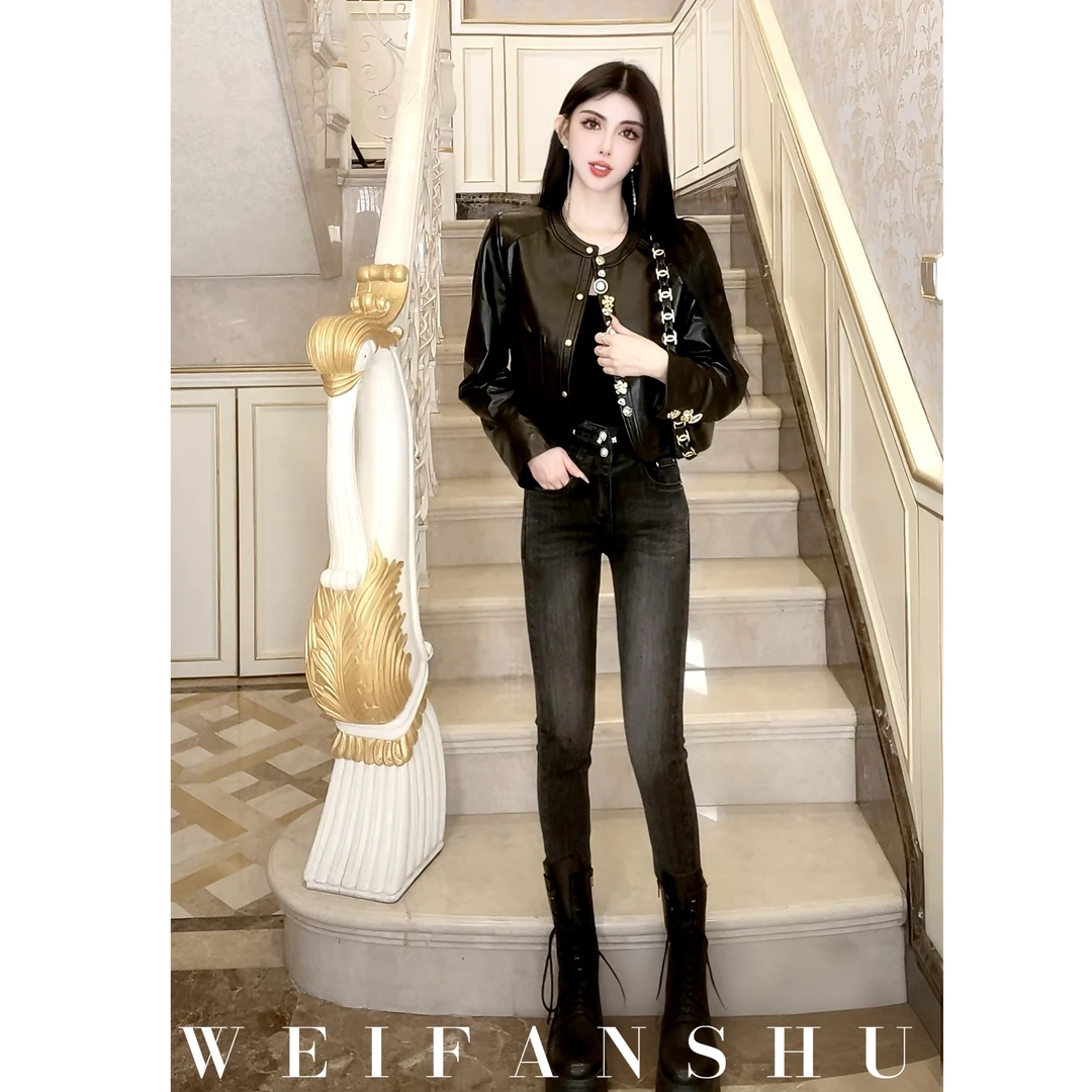 WEIFANSHU/魏凡舒【超A曲线】早春新款高腰显瘦百搭修身小脚牛仔裤