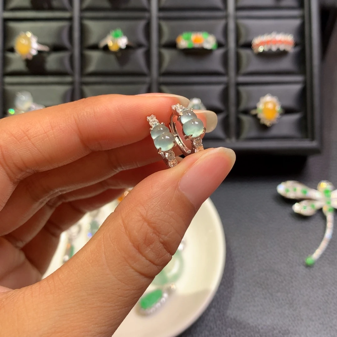翡翠银S925镶嵌耳饰