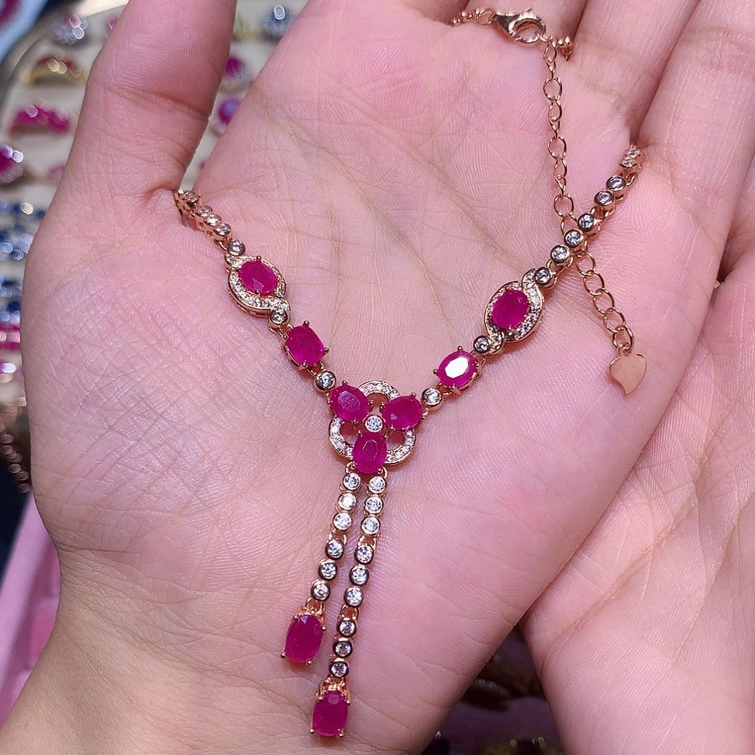 项链银S925镶嵌红宝石