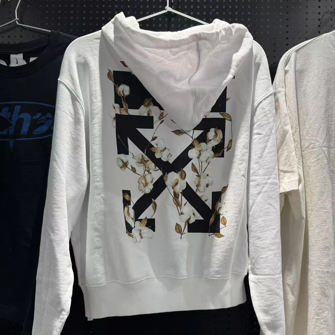 【聚猩03】OFF 白色背后棉花 连帽卫衣 短款