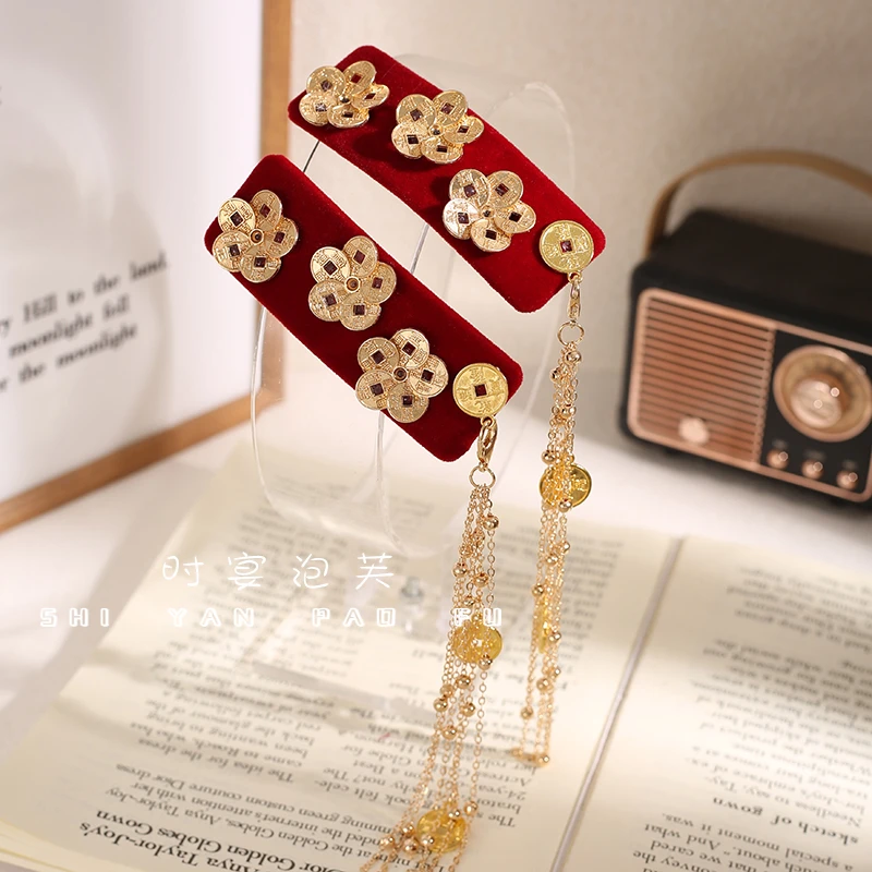 花团锦簇民族风流苏发夹边夹复古轻奢设计感百搭刘海夹头饰中国风