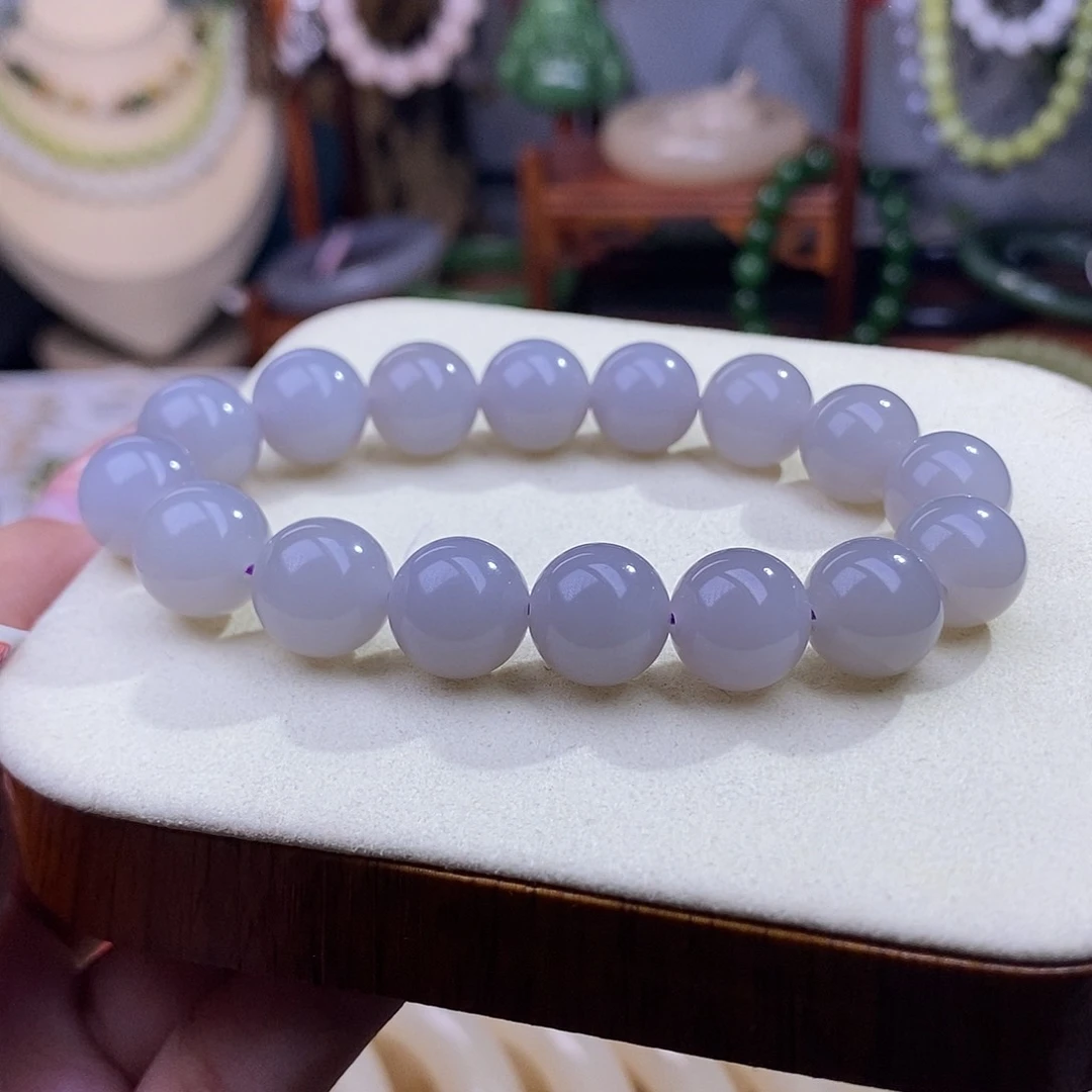 和田玉清货价冰烟紫手链12m未镶嵌