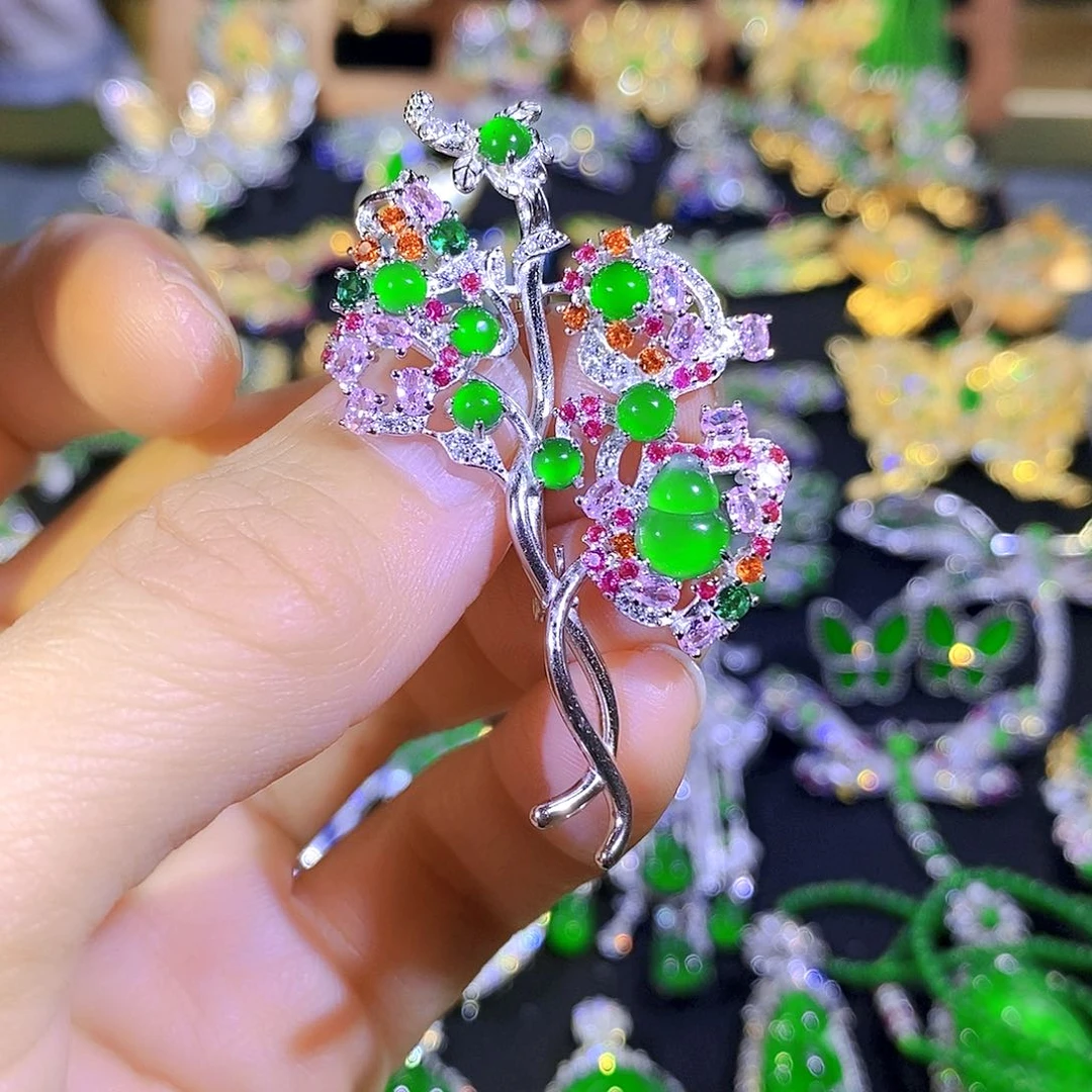 吊坠(不含链)银S925镶嵌翡翠