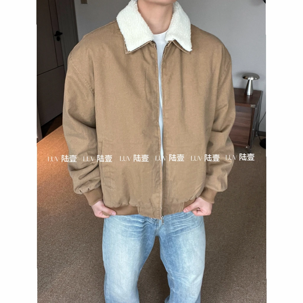 LUV陆壹 冬季新款男士棉服底特律水洗工装夹克加厚摇粒绒翻领