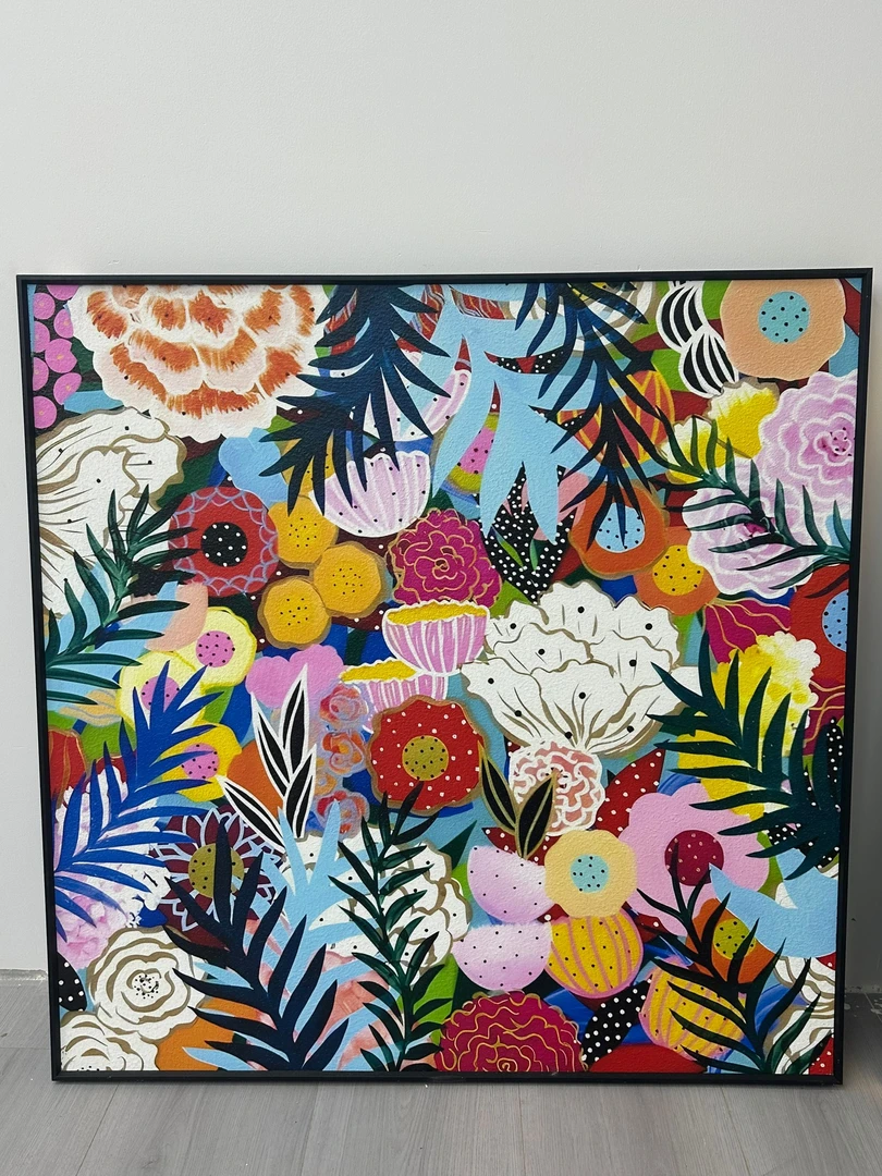 多巴胺客厅大幅装饰画抽象派绿植花卉砂岩艺术玄关挂画M06