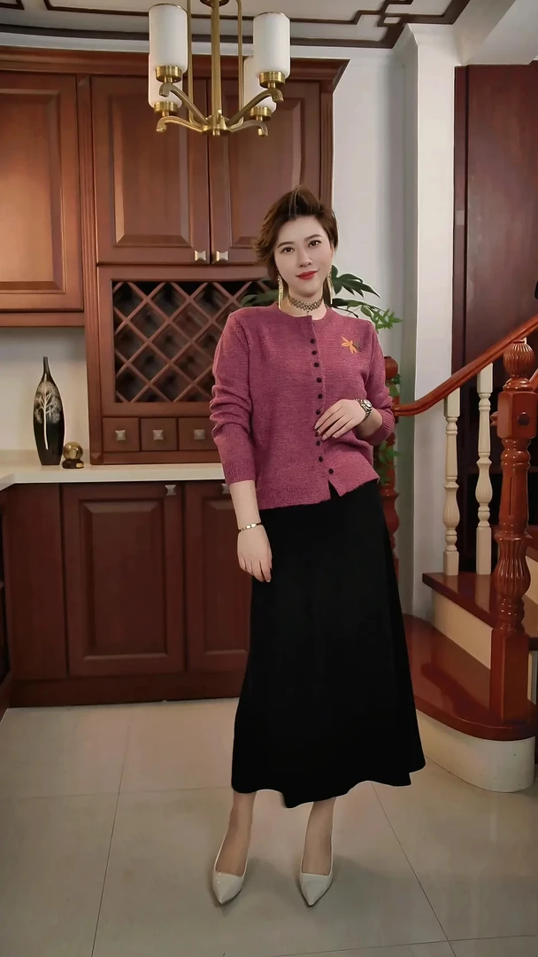 花纱羊毛胸前刺绣枫叶时尚大气针织开衫外套