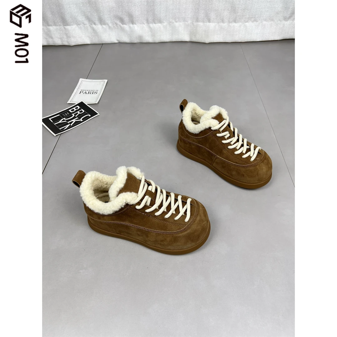 M01厚底加厚保暖雪地靴女2025秋冬季新款高级感圆头系带休闲棉鞋