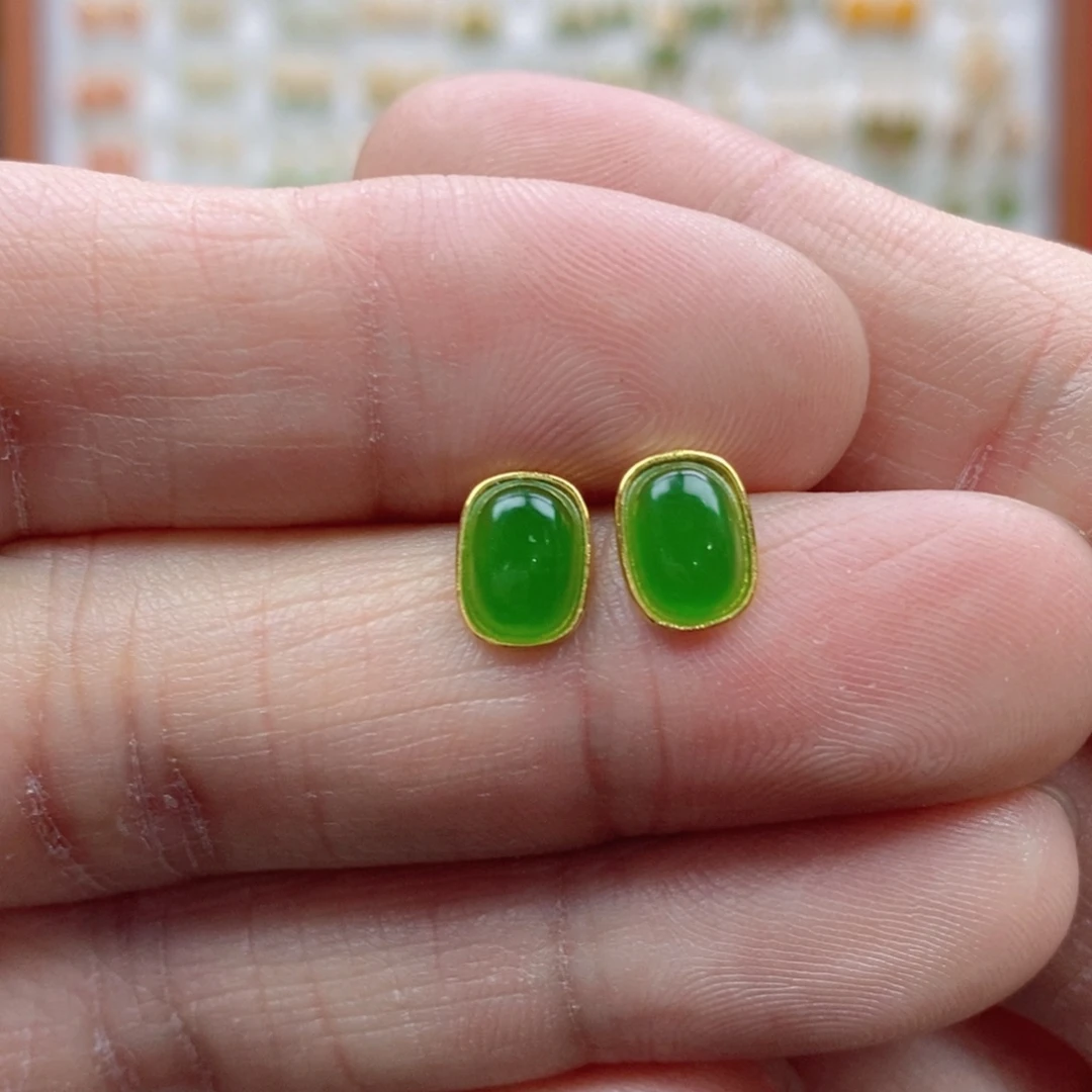 和田玉银S925镶嵌耳饰