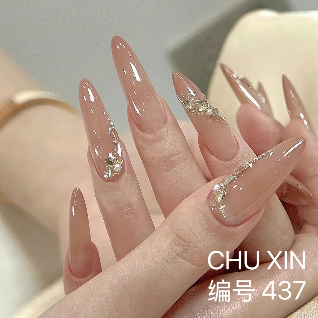 【437香槟流沙】渐变气质纯欲风纯手工穿戴甲显白闪钻高级氛围美甲