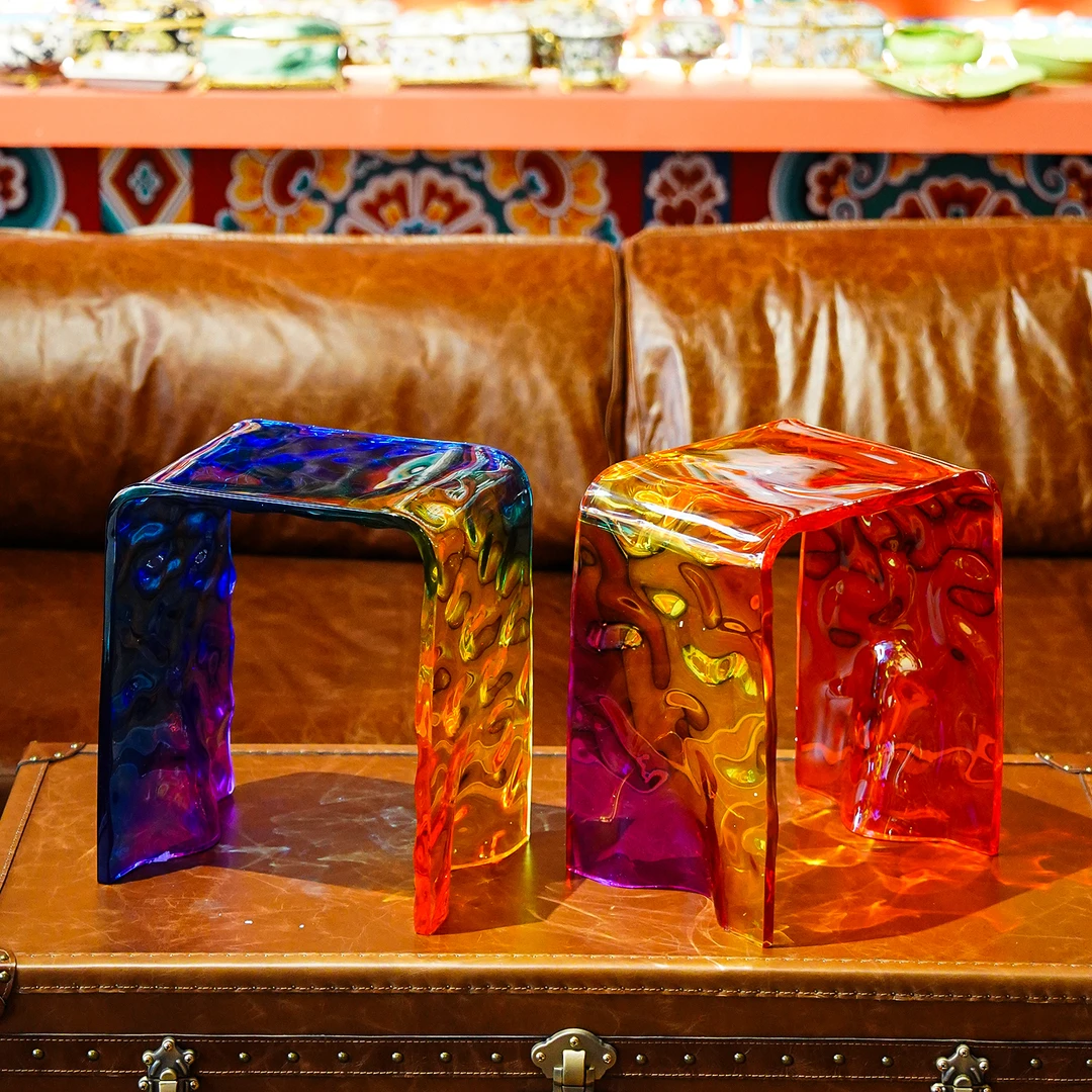 Y95亚克力水波纹彩虹凳茶几凳入户矮凳-颜色随机发