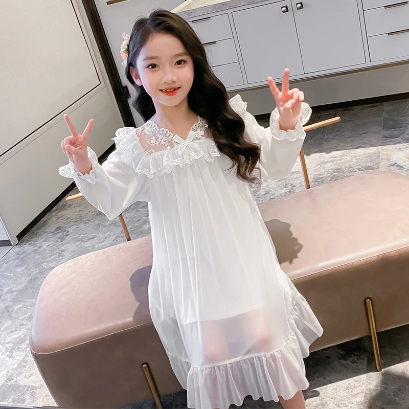 儿童公主风睡裙春秋季女大童莫代尔睡衣家居服女孩网纱裙夏空调服