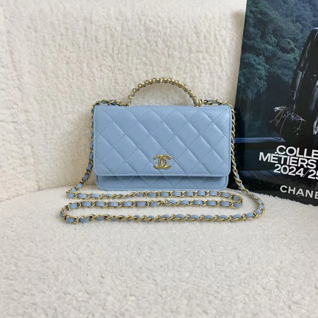 99新 Chanel/香奈儿 壹臻/22s蓝色牛皮镂空字母手柄woc 89849438