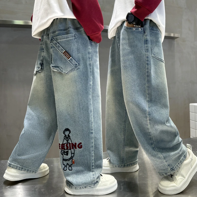 男童牛仔裤子春秋款2024新款中大儿童春装休闲长裤男孩炸街痞帅潮