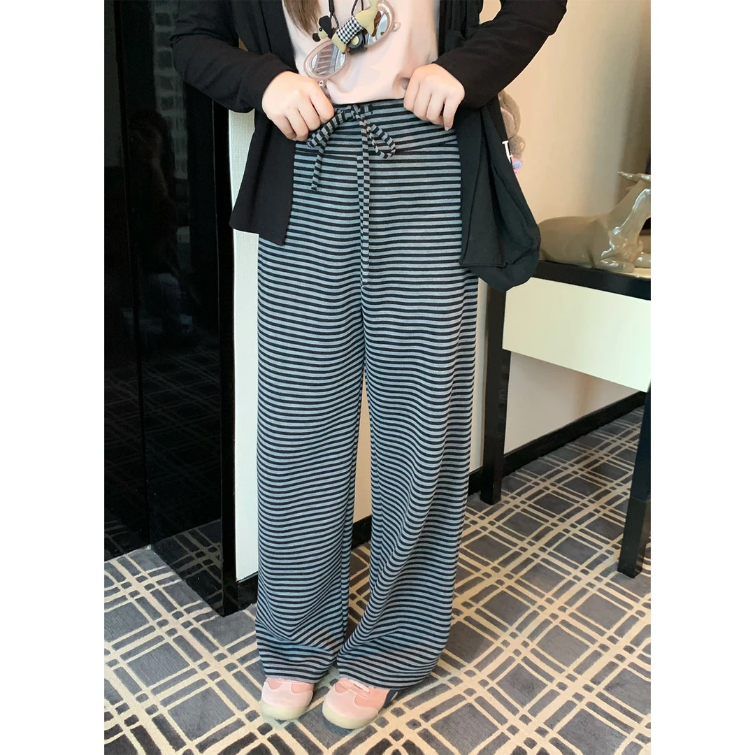 现货大婉酱千千微胖定制【懒人裤】松弛感休闲裤秋季条纹长裤1030x
